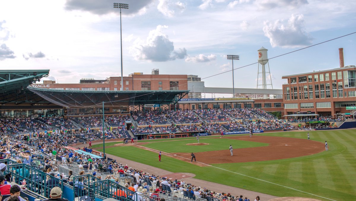 View of Durham Bulls Athletic Park field in Durham from foul territory 