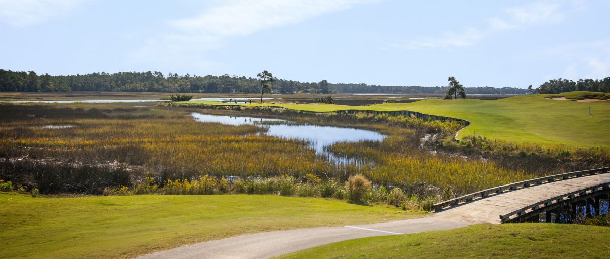 Golf course and marshes on sunny day in N.C.'s Brunswick Islands