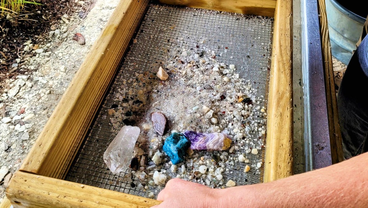 Closeup of gems and stones at gem mining attraction