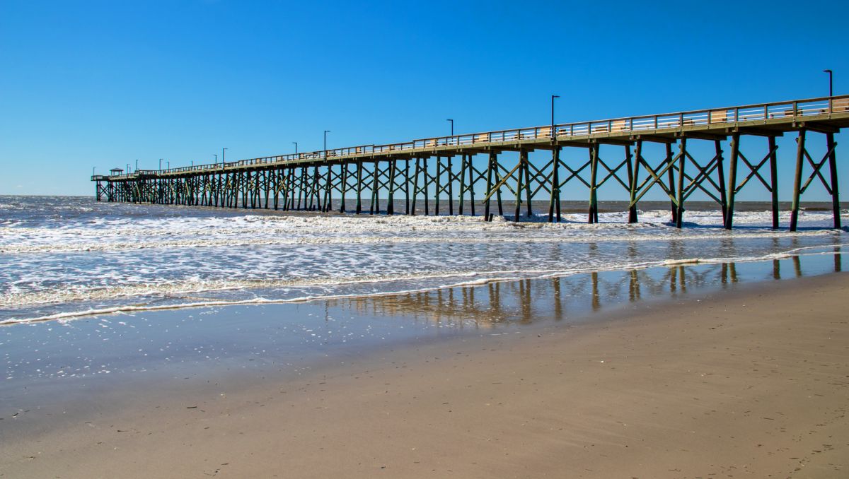 Oak Island Pier during daytime in Brunswick Islands