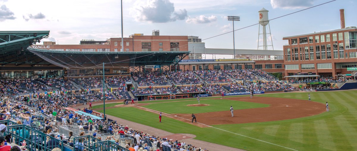 View of Durham Bulls Athletic Park field in Durham from foul territory 