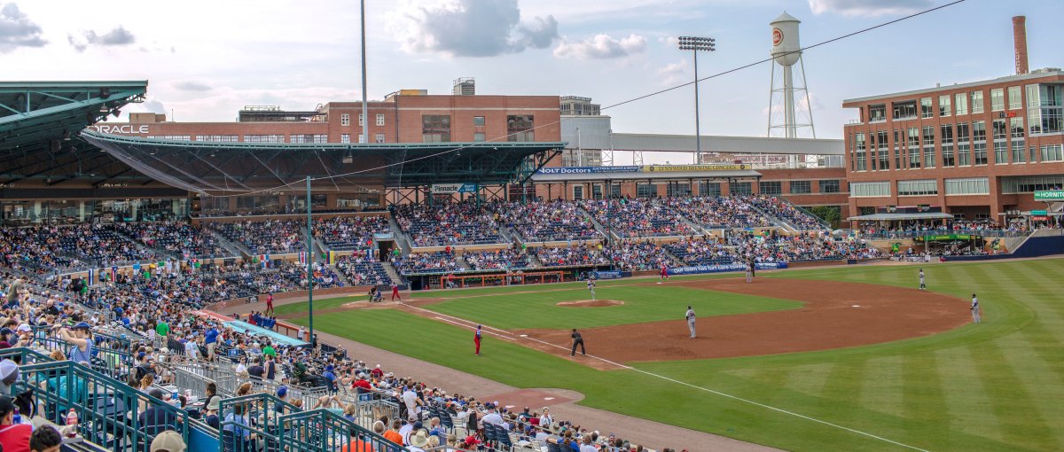 View of Durham Bulls Athletic Park field in Durham from foul territory 