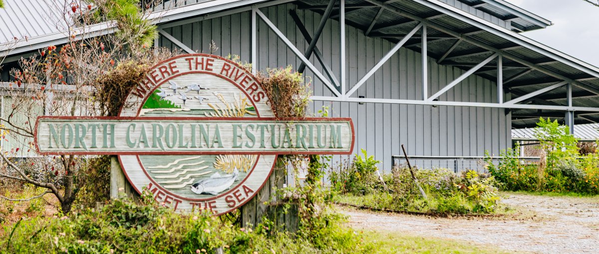 Exterior entrance of North Carolina Estuarium, a natural science museum and environmental center