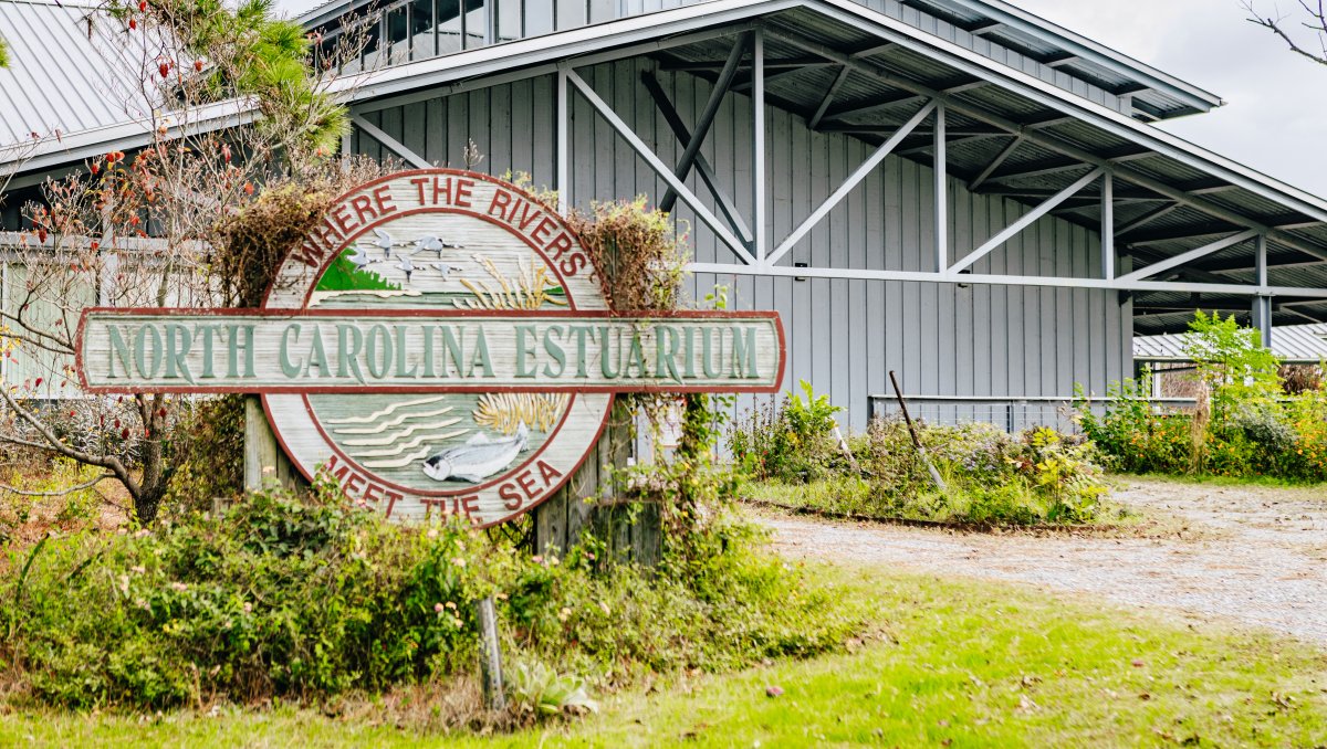 Exterior entrance of North Carolina Estuarium, a natural science museum and environmental center