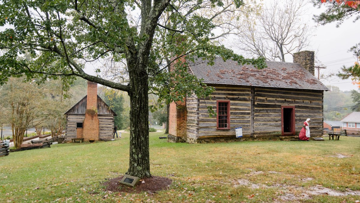 Exterior of old-timey buildings in outdoor museum