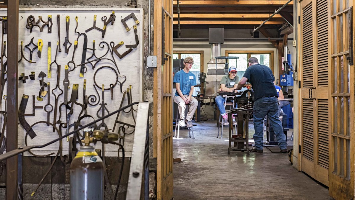 Craftsman working in shop at John C. Campbell Folk School. 