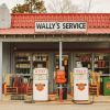 Exterior of Wally's Service Station in Mount Airy on cloudy day