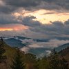 Low clouds hovering over Great Smoky Mountains National Park in fall.