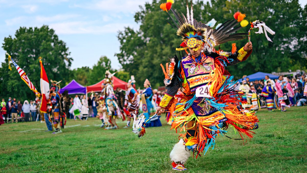 Native American dancer in park at Dix Park Inter-Tribal Powwow