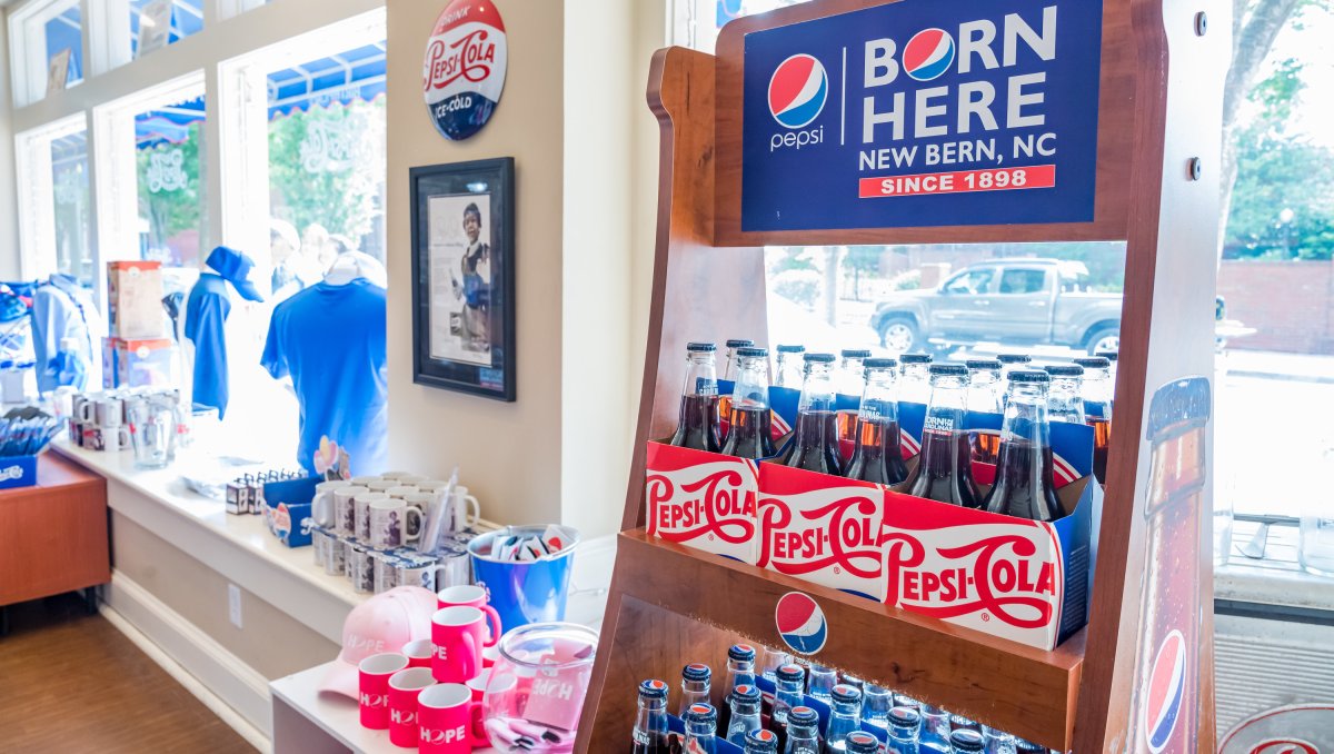 Display of Pepsi merchandise at the Birthplace of Pepsi in New Bern