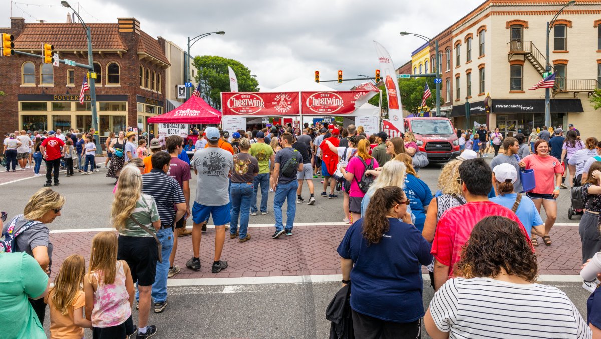 People waiting in line for Cheerwine at Cheerwine Festival in downtown Salisbury.