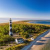 Aerial view of Cape Lookout National Seashore and lighthouse