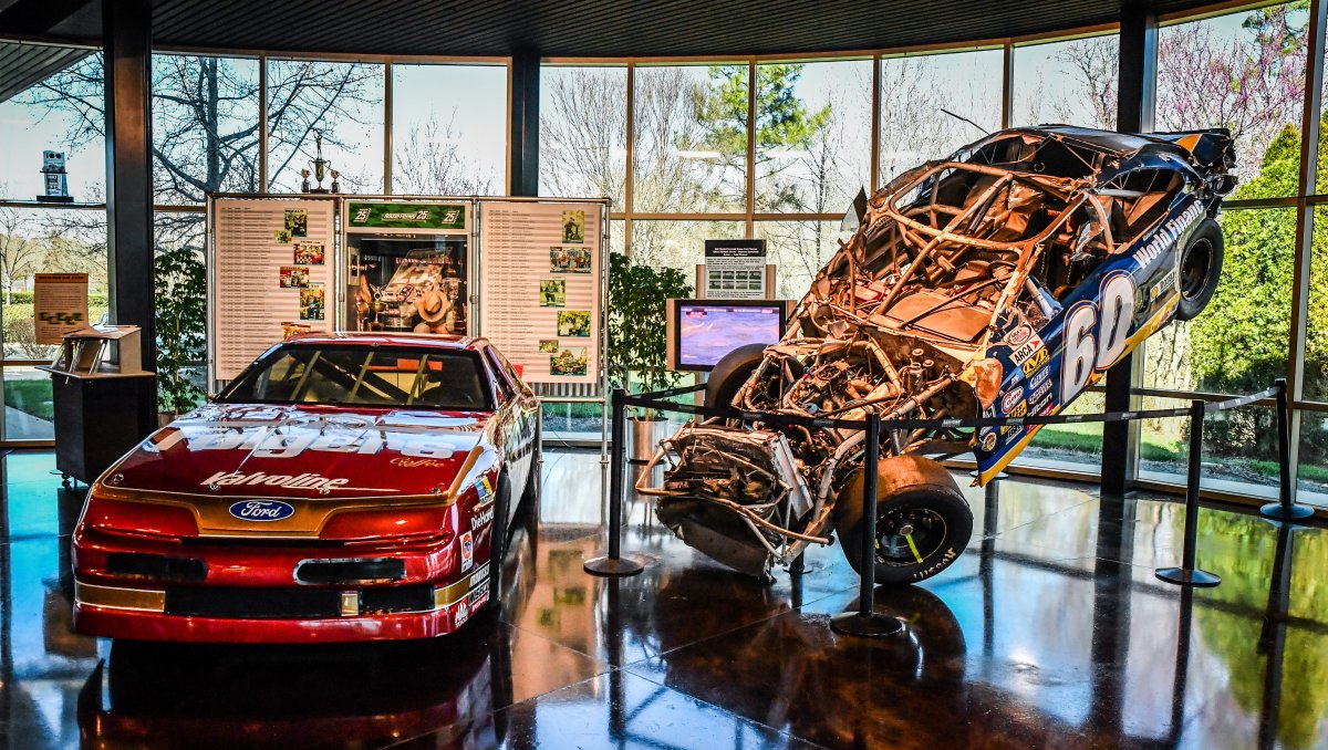 NASCAR exhibit with two cars on display at RFK Racing.