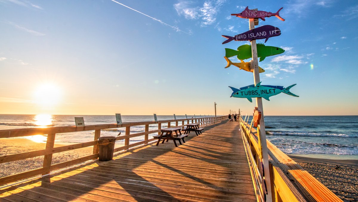 Sunset Beach Pier during sunrise in Brunswick Islands