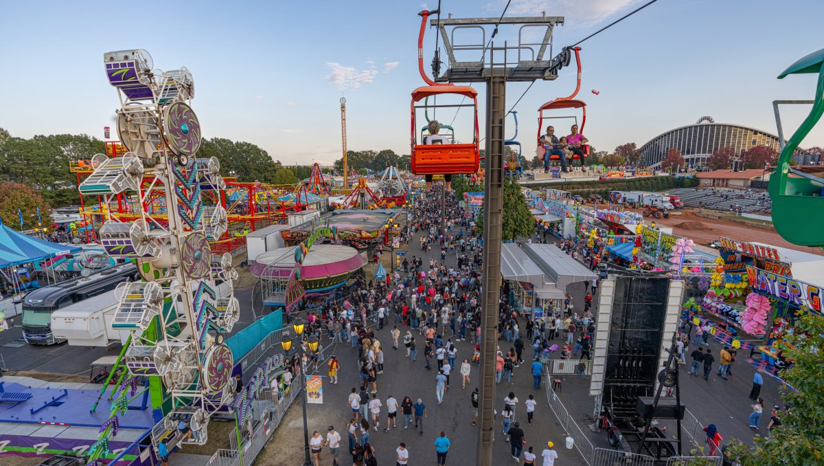 View of NC State Fair from lift ride above the ground. 