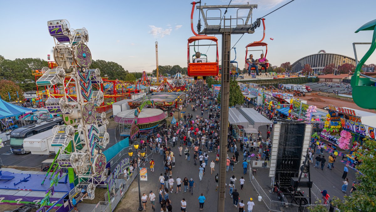 View of NC State Fair from lift ride above the ground. 