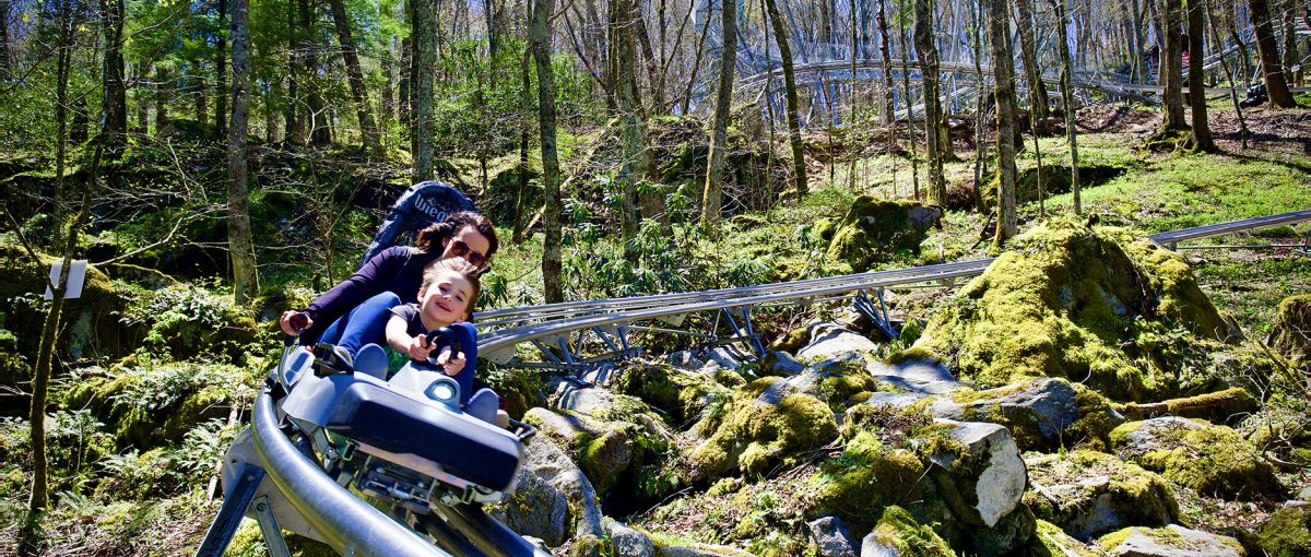 woman and child on alpine coaster, Wilderness Run