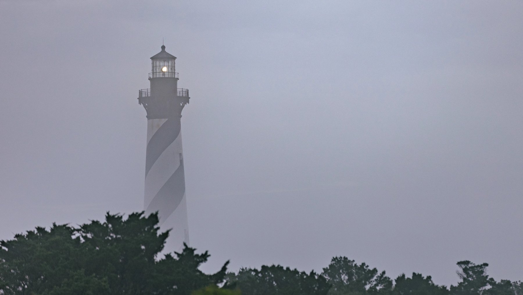 Top of Cape Hatteras Lighthouse on foggy winter afternoon afternoon