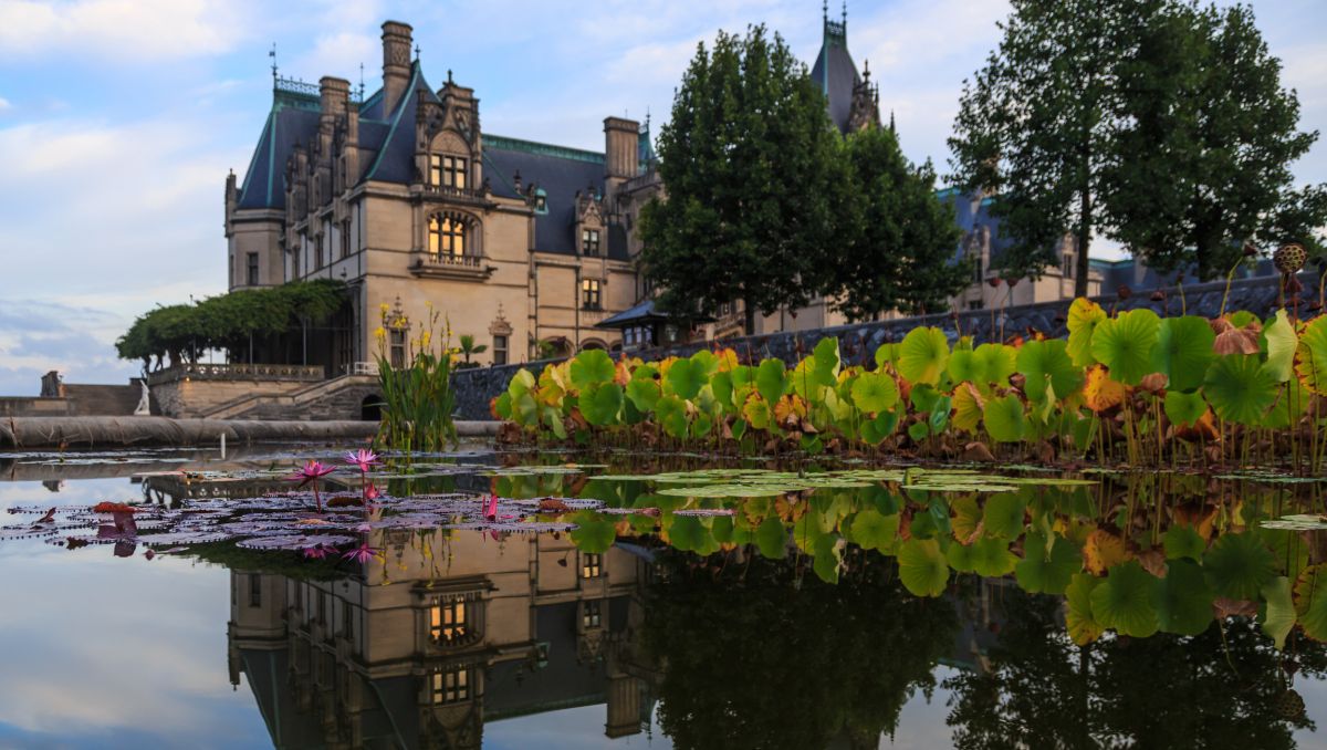 Biltmore House with Italian Garden pond in foreground
