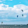 Windsurfers and kiteboarders in the Pamlico Sound